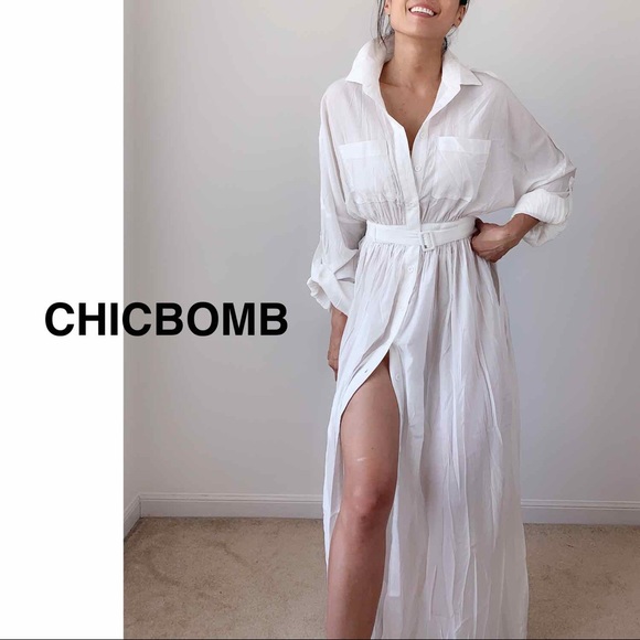 LONG WHITE UTILITY MAXI DRESS - Picture 3 of 7